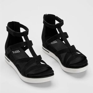 Eileen Fisher - Sola Tumbled Nubuck Leather Sneaker Sandal - Black/White - 6.5